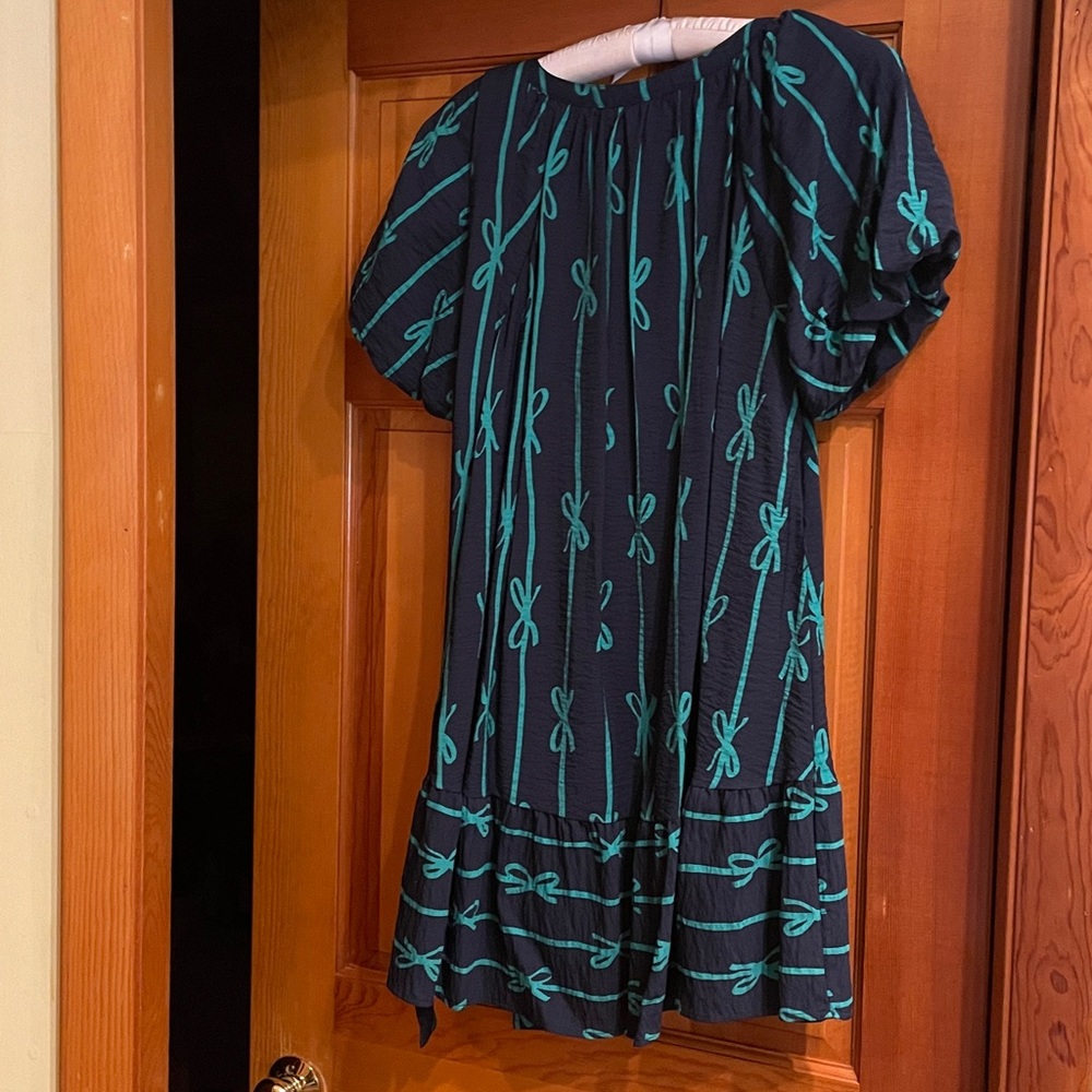 NWT Umgee Navy and Green Bow Button Down Dress w/ Belt size Medium - Picture 7 of 7